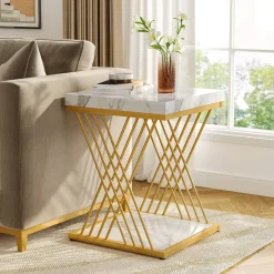 Best Tribesigns End Table, 2-Tier Square Side Table Modern Bedside Table