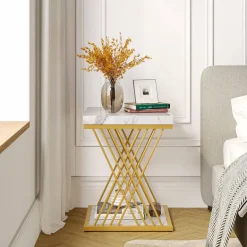 Best Tribesigns End Table, 2-Tier Square Side Table Modern Bedside Table