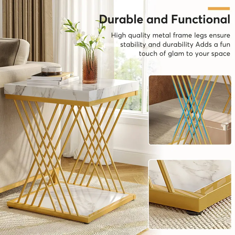 Best Tribesigns End Table, 2-Tier Square Side Table Modern Bedside Table