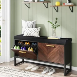 Online Tribesigns Entryway Shoe Storage Bench, Hallway Shoe Organizer with 2 Flip Drawers