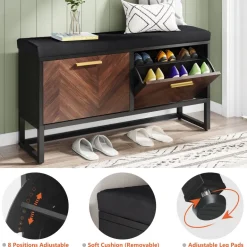Online Tribesigns Entryway Shoe Storage Bench, Hallway Shoe Organizer with 2 Flip Drawers