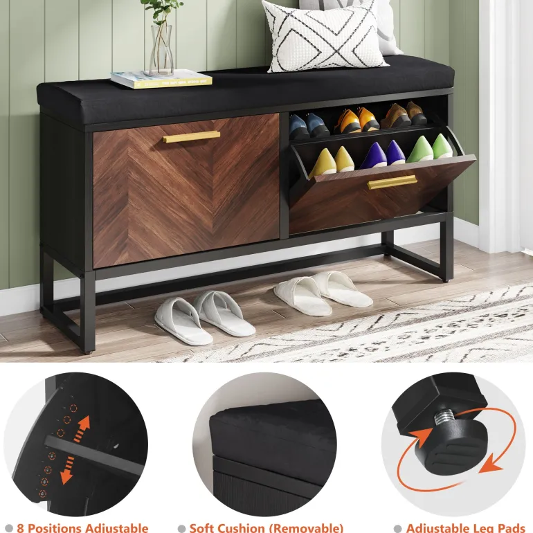 Online Tribesigns Entryway Shoe Storage Bench, Hallway Shoe Organizer with 2 Flip Drawers