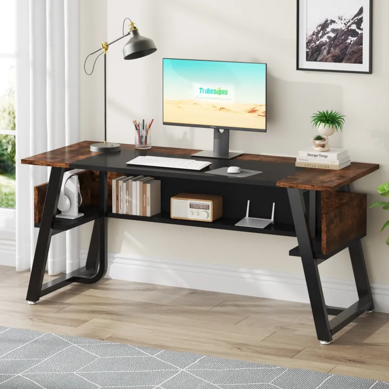 Outlet Tribesigns Executive Desk, 63" Computer Office Desk with Storage Shelf