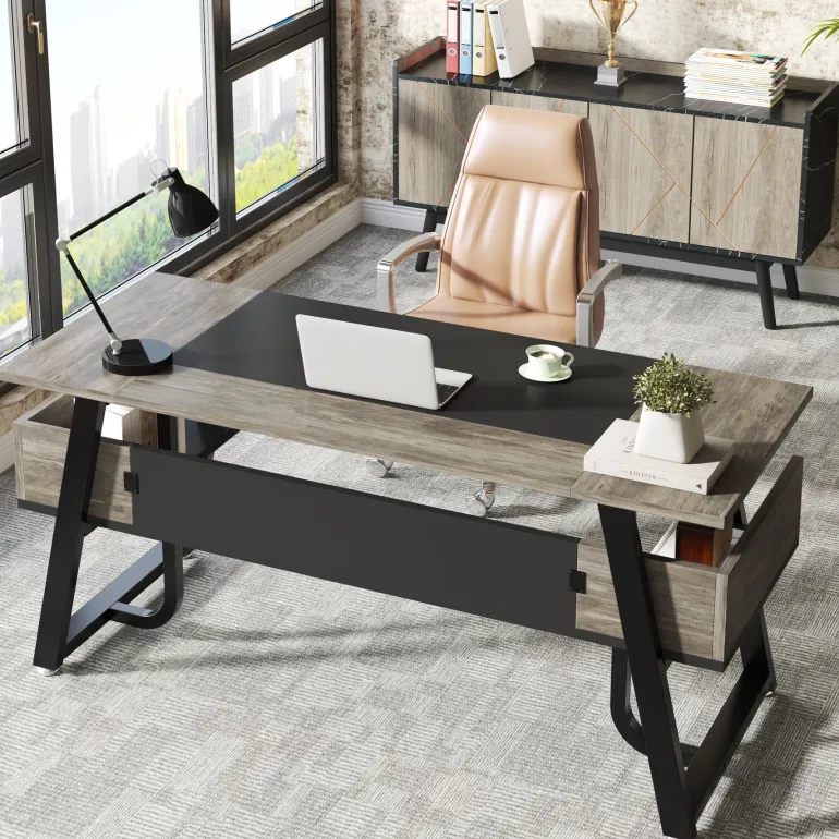 Outlet Tribesigns Executive Desk, 63" Computer Office Desk with Storage Shelf