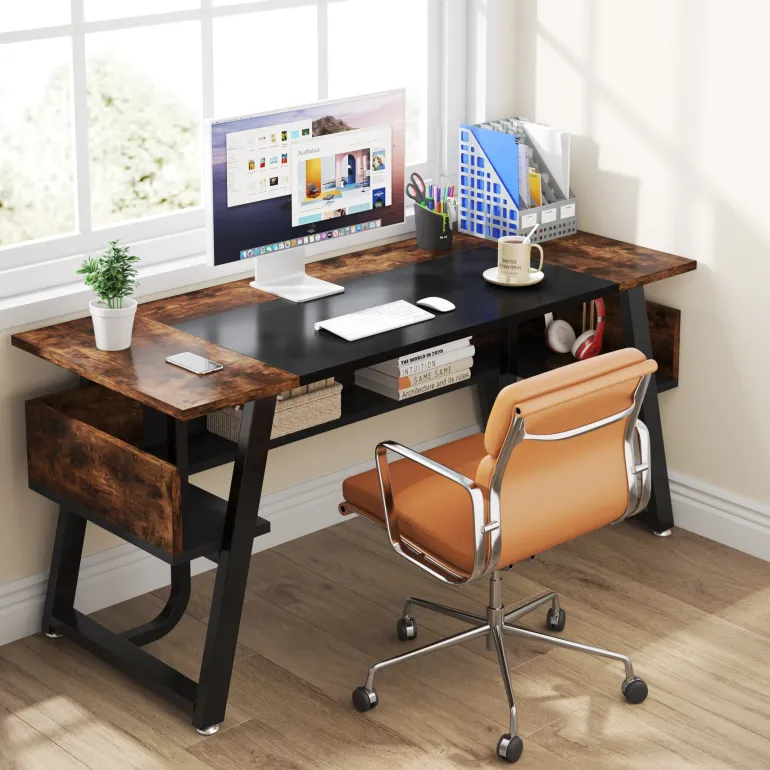 Outlet Tribesigns Executive Desk, 63" Computer Office Desk with Storage Shelf