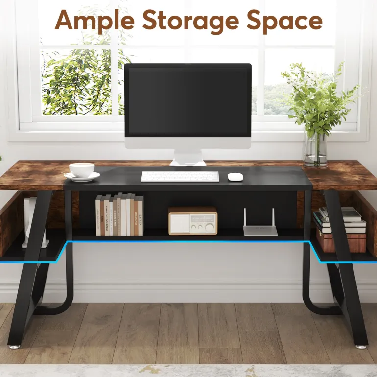 Outlet Tribesigns Executive Desk, 63" Computer Office Desk with Storage Shelf