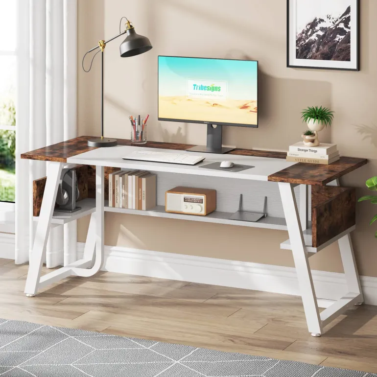Outlet Tribesigns Executive Desk, 63" Computer Office Desk with Storage Shelf