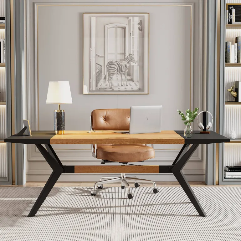 Store Tribesigns Executive Desk, 63" Computer Office Desk with X-Shape Frame