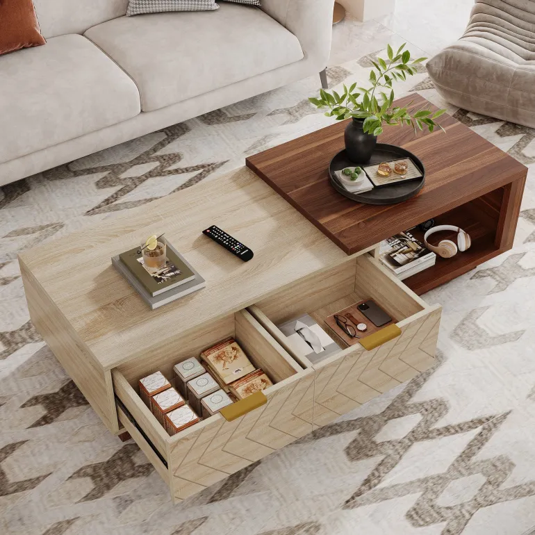 Best Tribesigns Extendable Coffee Table, Center Table Cocktail Table with 2 Storage Drawers