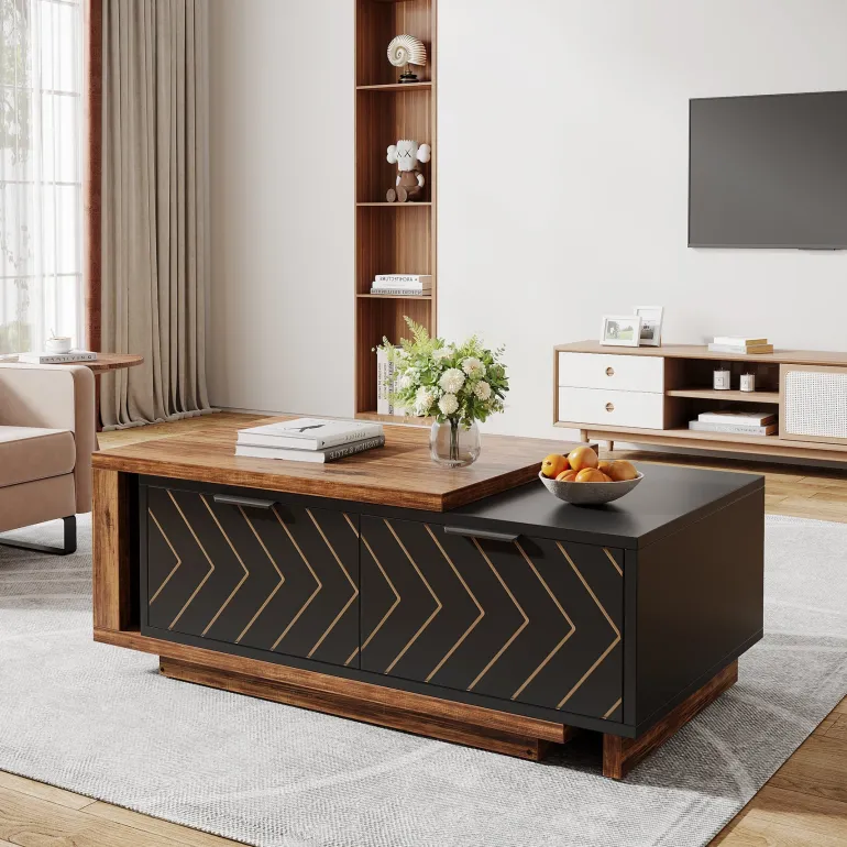 Best Tribesigns Extendable Coffee Table, Center Table Cocktail Table with 2 Storage Drawers