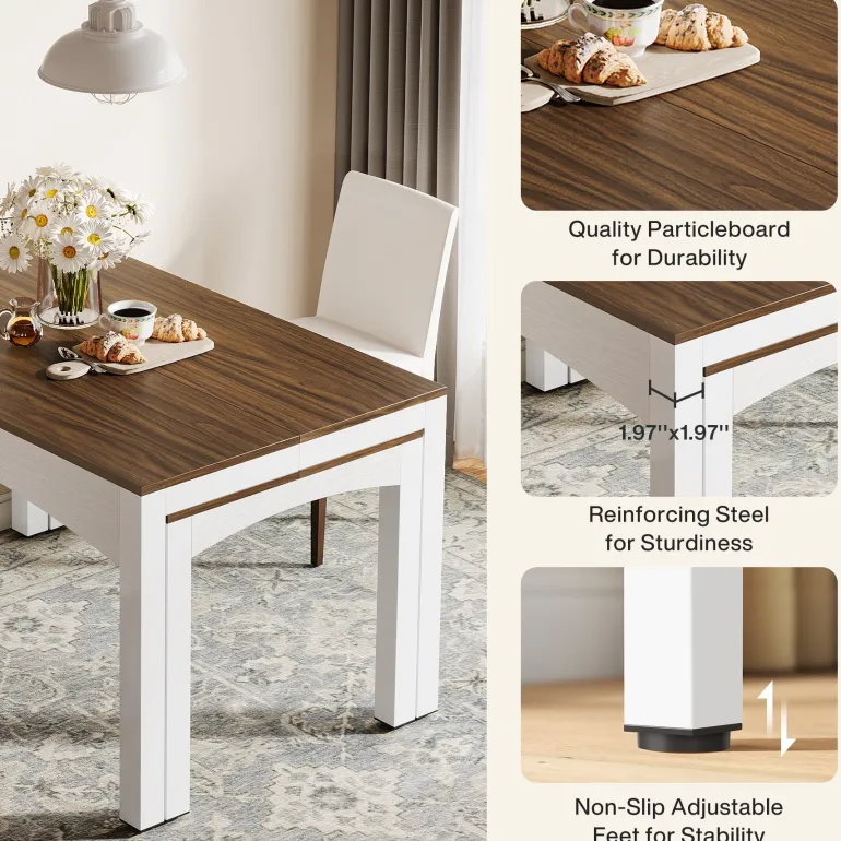 Shop Tribesigns Extendable Dining Table, Farmhouse Kitchen Table for 6 - 10 people