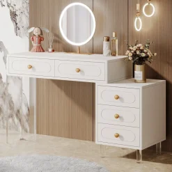 Flash Sale Tribesigns Extendable Makeup Vanity with 5-Drawer and Acrylic Base and Legs(Without Mirror)