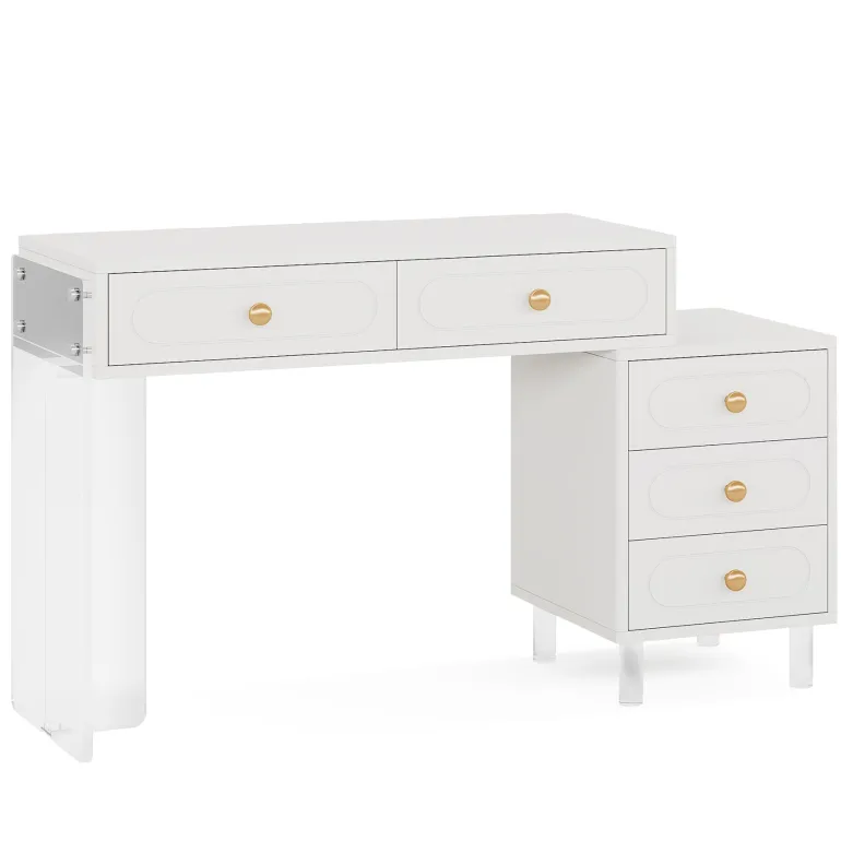 Flash Sale Tribesigns Extendable Makeup Vanity with 5-Drawer and Acrylic Base and Legs(Without Mirror)