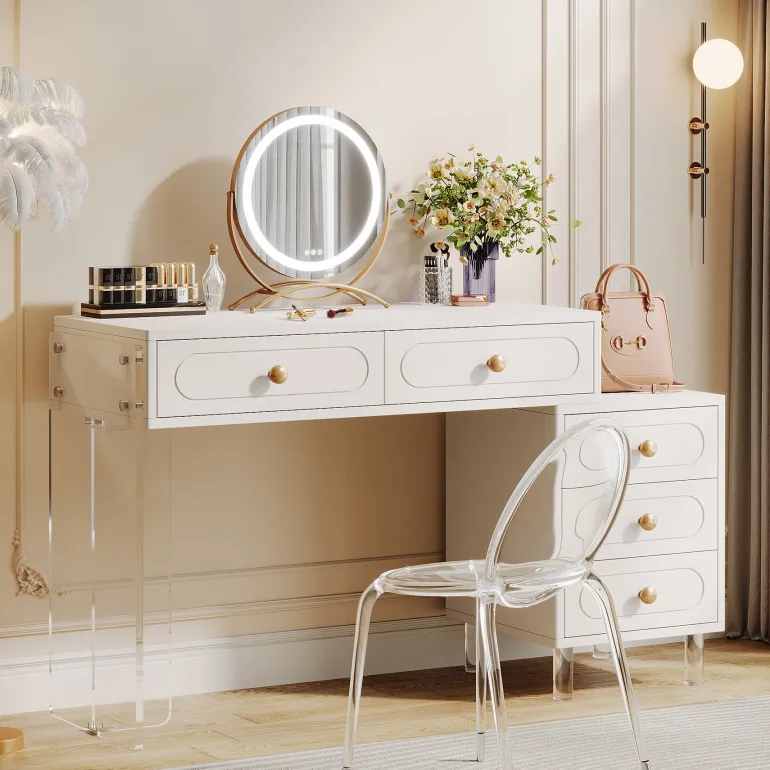 Flash Sale Tribesigns Extendable Makeup Vanity with 5-Drawer and Acrylic Base and Legs(Without Mirror)