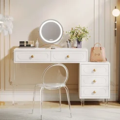 Flash Sale Tribesigns Extendable Makeup Vanity with 5-Drawer and Acrylic Base and Legs(Without Mirror)