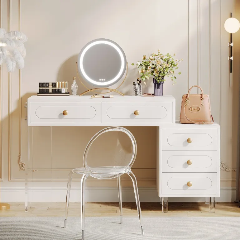 Flash Sale Tribesigns Extendable Makeup Vanity with 5-Drawer and Acrylic Base and Legs(Without Mirror)