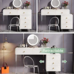 Flash Sale Tribesigns Extendable Makeup Vanity with 5-Drawer and Acrylic Base and Legs(Without Mirror)