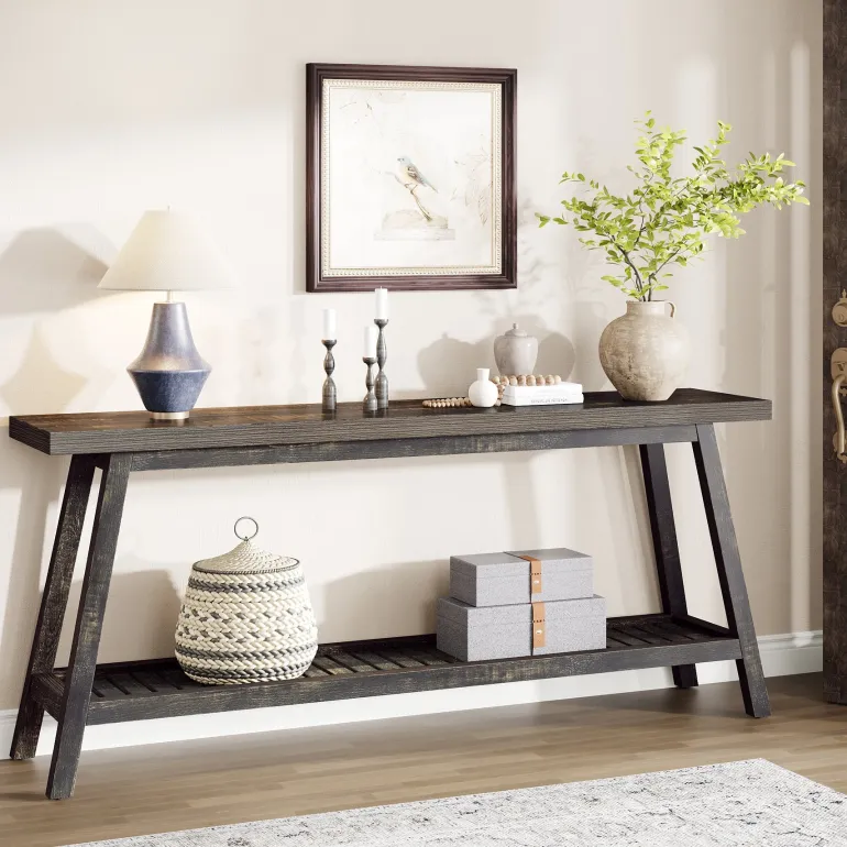 Cheap Tribesigns Farmhouse Console Table, 70.9" Entryway Table 2 - Tier Sofa Table