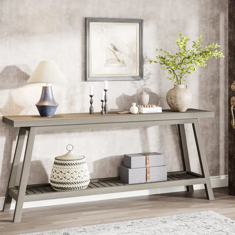 Cheap Tribesigns Farmhouse Console Table, 70.9" Entryway Table 2 - Tier Sofa Table