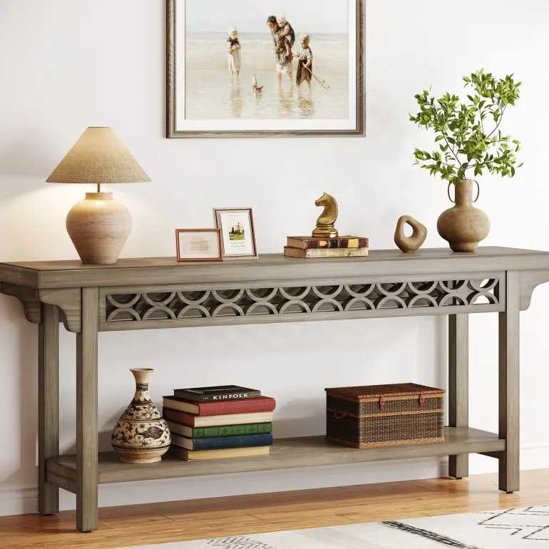 Shop Tribesigns Farmhouse Console Table, 70.8" Narrow Wood Sofa Table with Storage