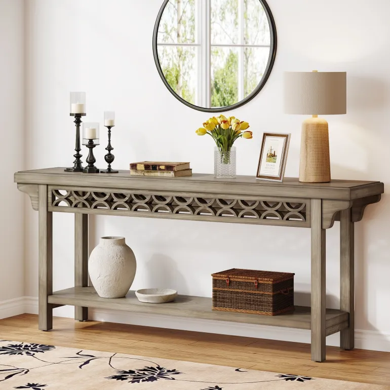 Shop Tribesigns Farmhouse Console Table, 70.8" Narrow Wood Sofa Table with Storage
