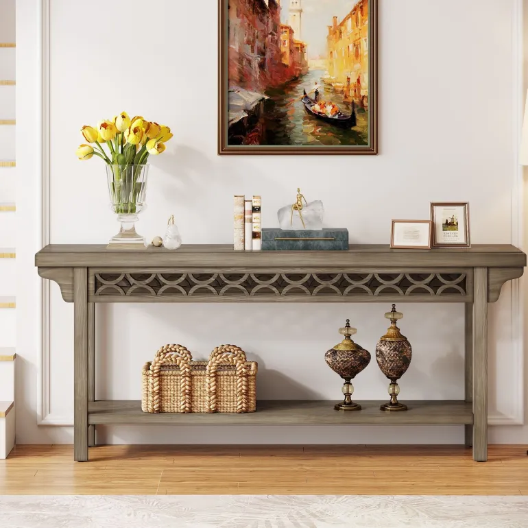 Shop Tribesigns Farmhouse Console Table, 70.8" Narrow Wood Sofa Table with Storage