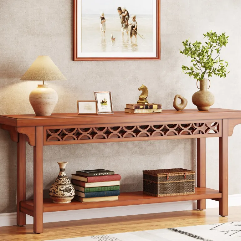 Shop Tribesigns Farmhouse Console Table, 70.8" Narrow Wood Sofa Table with Storage