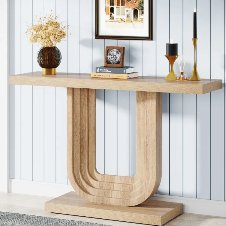Clearance Tribesigns Farmhouse Console Table, 39" Wood Entryway Table with Geometric Base