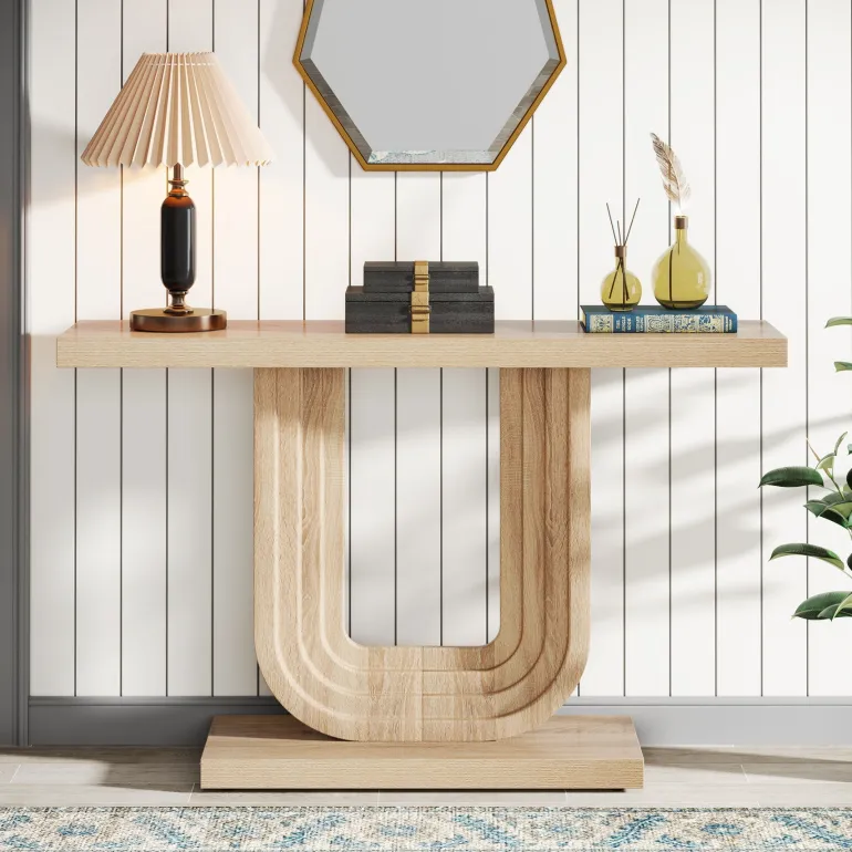 Clearance Tribesigns Farmhouse Console Table, 39" Wood Entryway Table with Geometric Base
