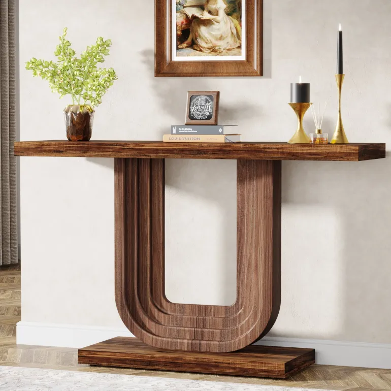 Clearance Tribesigns Farmhouse Console Table, 39" Wood Entryway Table with Geometric Base