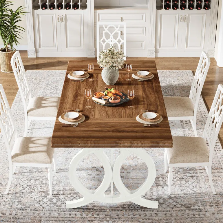 Discount Tribesigns Farmhouse Dining Table, 70.8" Wood Kitchen Table For 6 People