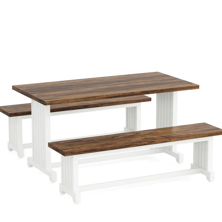 Flash Sale Tribesigns Farmhouse Dining Table Set, 47" Kitchen Table with 2 Benches
