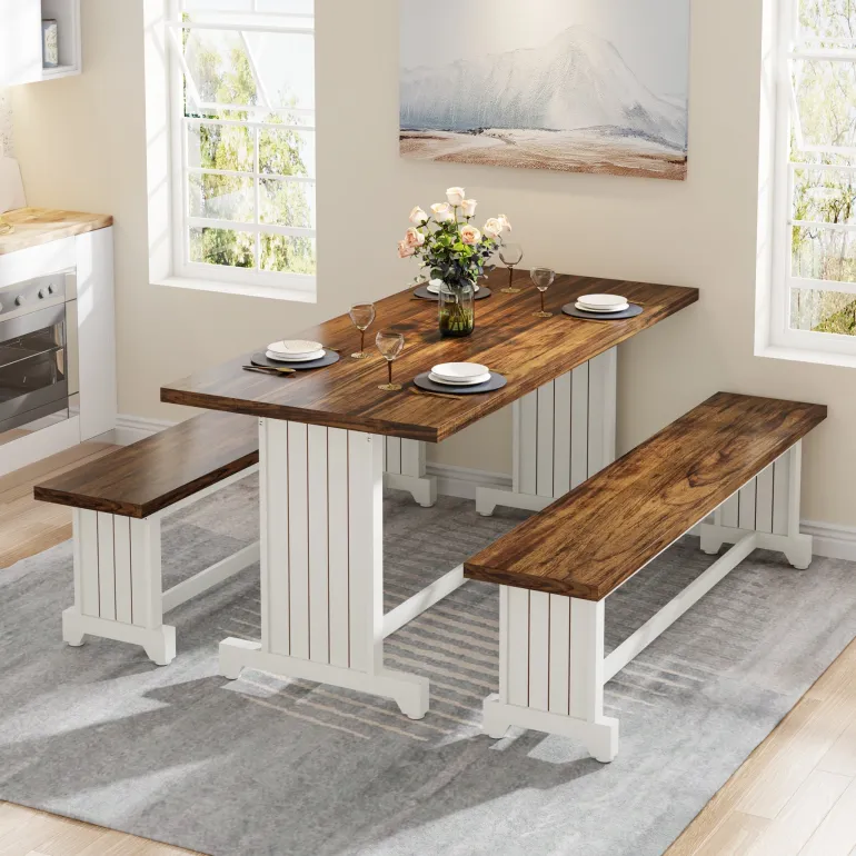 Flash Sale Tribesigns Farmhouse Dining Table Set, 47" Kitchen Table with 2 Benches