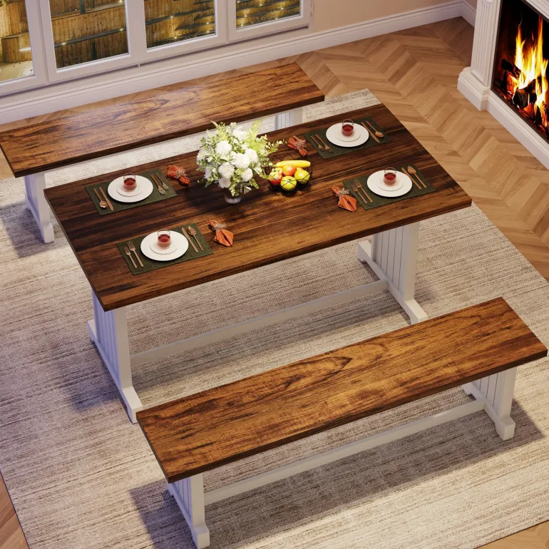 Flash Sale Tribesigns Farmhouse Dining Table Set, 47" Kitchen Table with 2 Benches