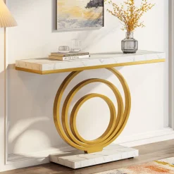 Hot Tribesigns Faux Marble Console Table, 41" Entryway Sofa Table with Gold Ring Base
