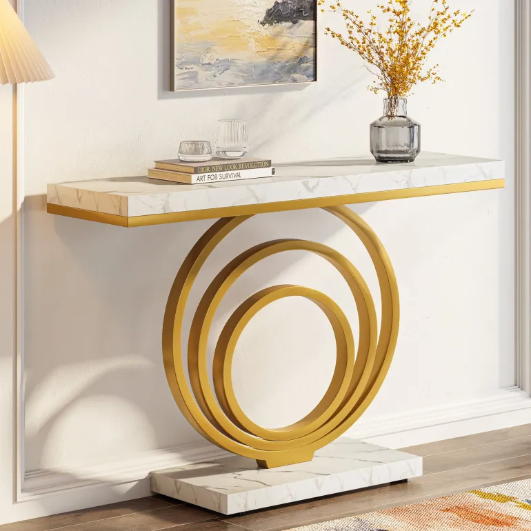 Hot Tribesigns Faux Marble Console Table, 41" Entryway Sofa Table with Gold Ring Base