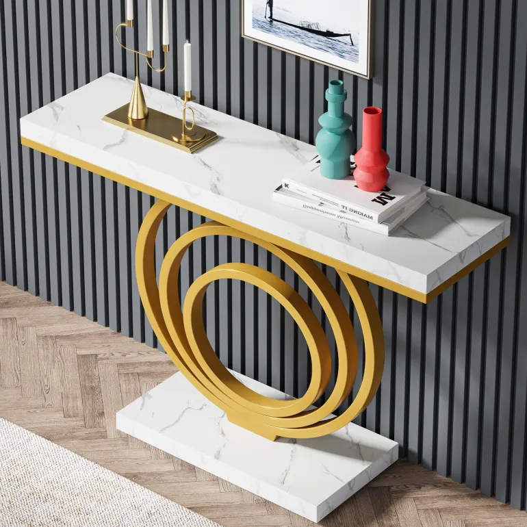 Hot Tribesigns Faux Marble Console Table, 41" Entryway Sofa Table with Gold Ring Base