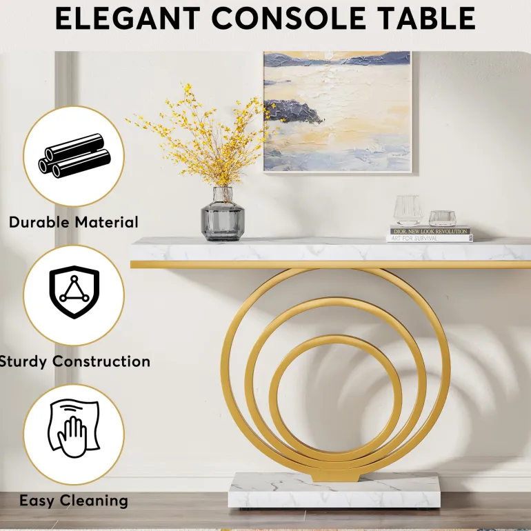 Hot Tribesigns Faux Marble Console Table, 41" Entryway Sofa Table with Gold Ring Base
