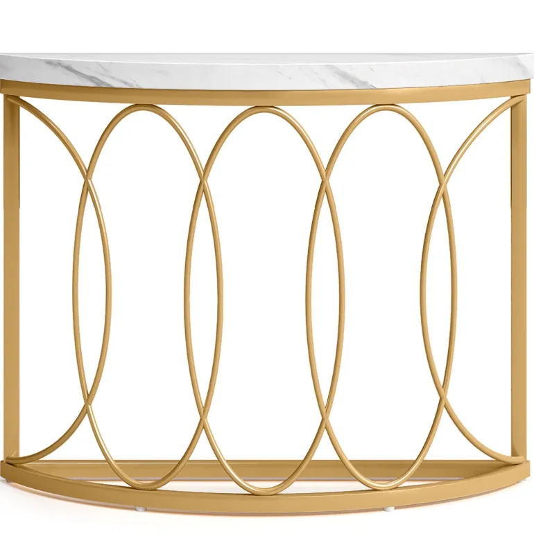 Fashion Tribesigns Faux Marble Console Table, 43" Half Moon Sofa Entryway Table