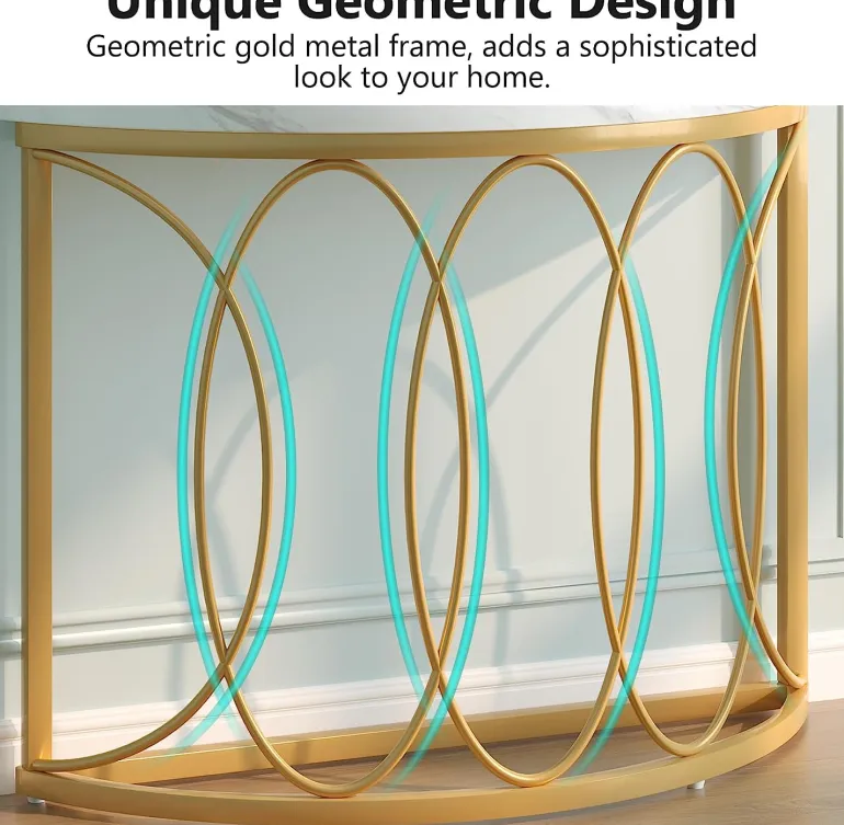 Fashion Tribesigns Faux Marble Console Table, 43" Half Moon Sofa Entryway Table