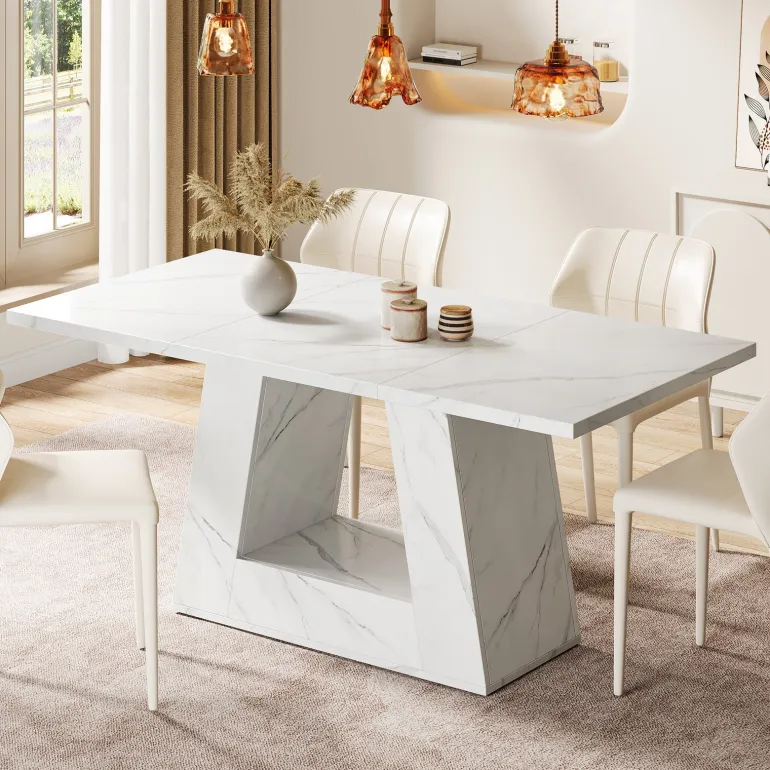 Cheap Tribesigns Faux Marble Dining Table, 63" Kitchen Table for 4 to 6 People