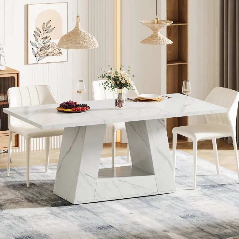 Cheap Tribesigns Faux Marble Dining Table, 63" Kitchen Table for 4 to 6 People