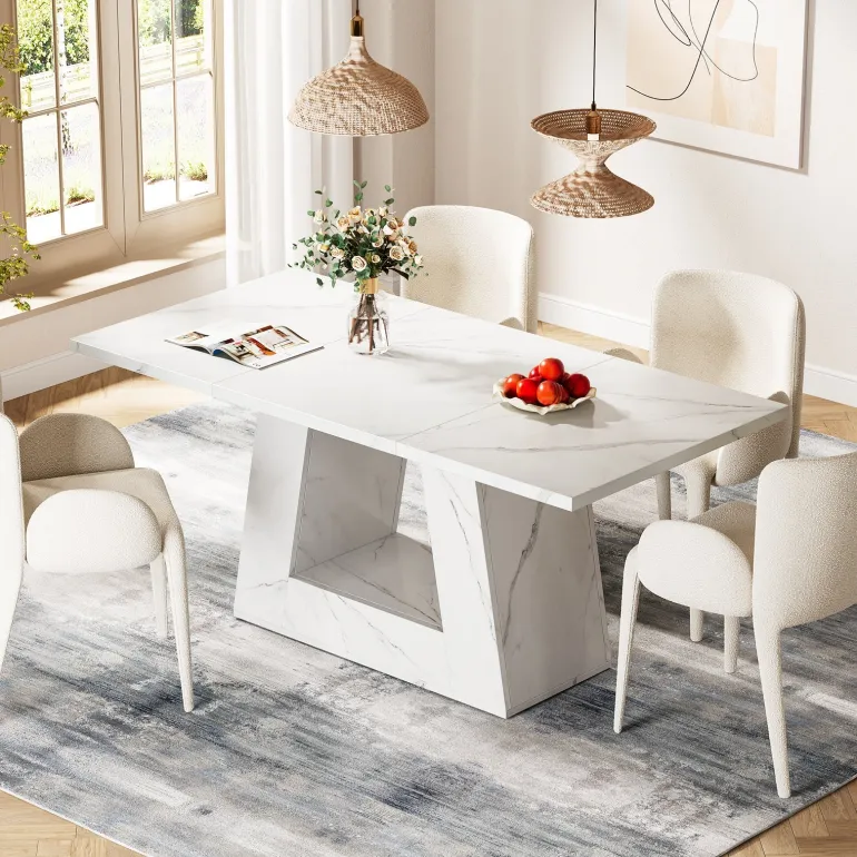 Cheap Tribesigns Faux Marble Dining Table, 63" Kitchen Table for 4 to 6 People