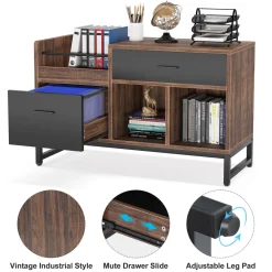 Best Sale Tribesigns File Cabinet, Rustic Lateral Filing Cabinet with 2 Drawers