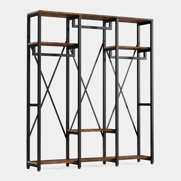 Cheap Tribesigns Freestanding Closet Organizer, Industrial 3 Rod Garment Rack