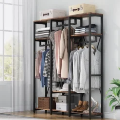 Cheap Tribesigns Freestanding Closet Organizer, Industrial 3 Rod Garment Rack
