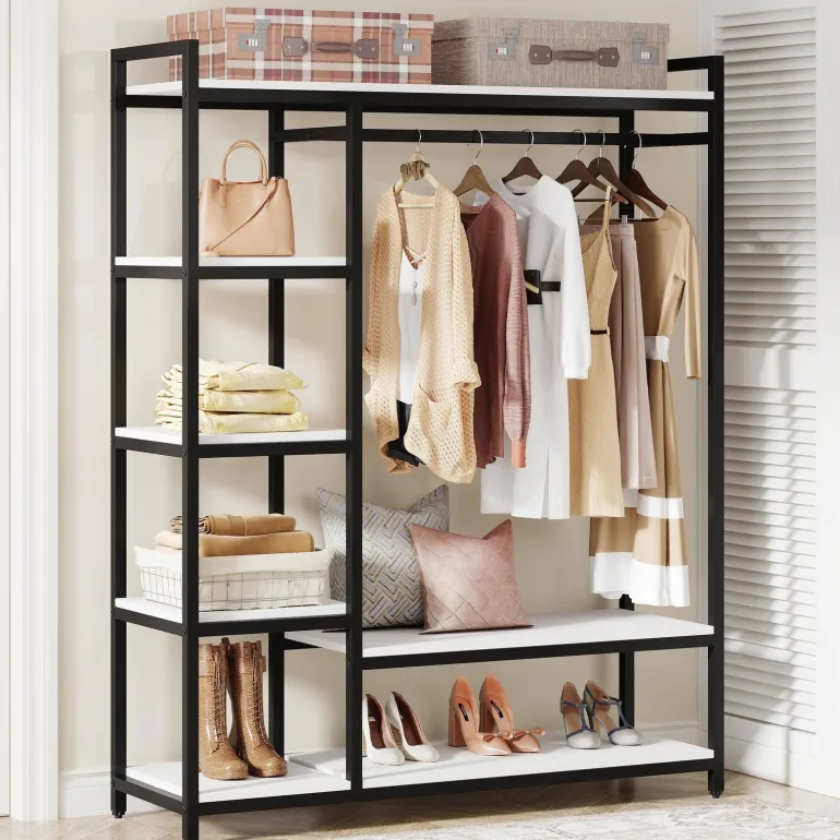 Discount Tribesigns Freestanding Closet Organizer, Garment Rack with 6 Shelves
