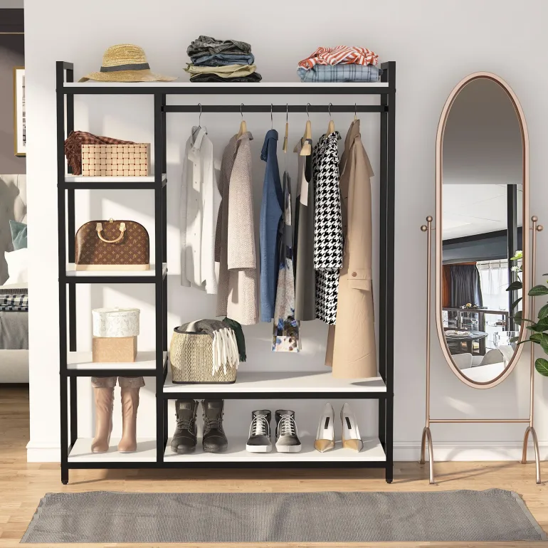 Discount Tribesigns Freestanding Closet Organizer, Garment Rack with 6 Shelves