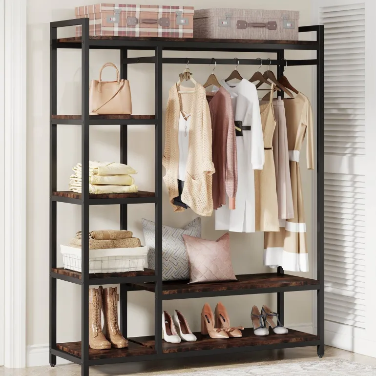 Discount Tribesigns Freestanding Closet Organizer, Garment Rack with 6 Shelves