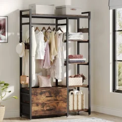 New Tribesigns Freestanding Closet Organizer, Garment Rack with 2 Fabric Drawers